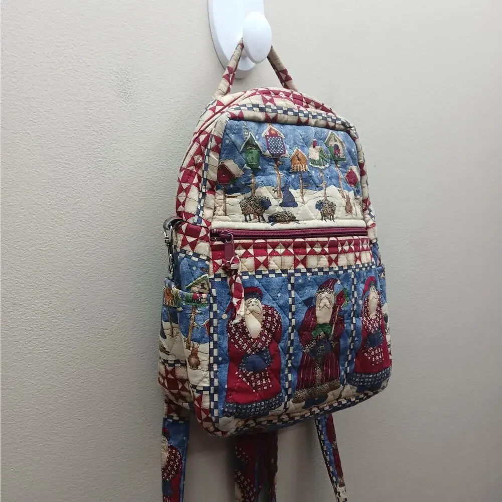 Vintage Whimsical Christmas Scene Small Backpack Bag Retro Festive Santa Y2K